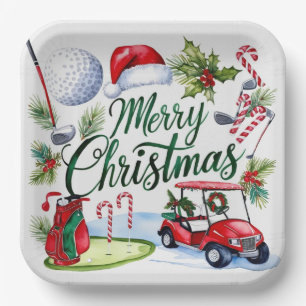 Golfer Weihnachten zum Thema Golfer Aquarell Urlau Pappteller