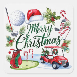 Golfer Weihnachten zum Thema Golfer Aquarell Urlau Quadratischer Aufkleber