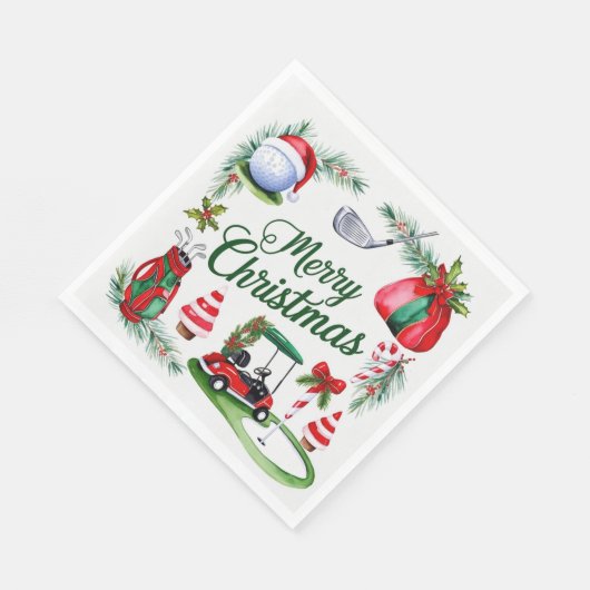Golfer Weihnachten zum Thema Golfer Aquarell Urlau Serviette (Ecke)