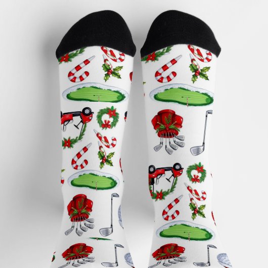 Golfer Weihnachten zum Thema Golfer Aquarell Urlau Socken (Oben)