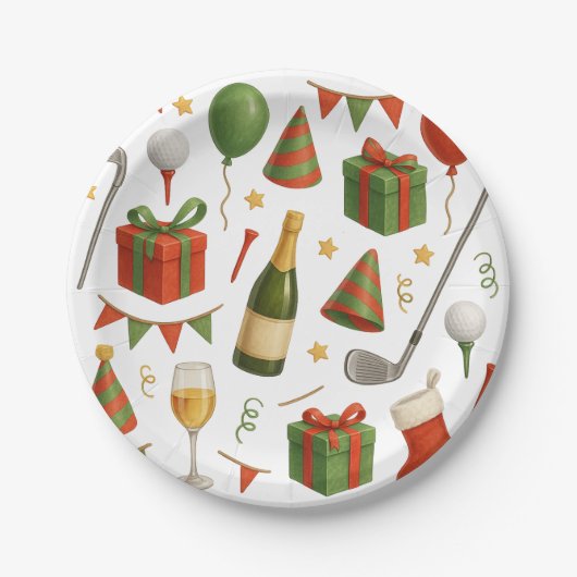 Golfer Weihnachts-Party zum Thema Golfer Champagne Pappteller (Vorderseite)