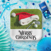 Golfer-Weihnachtsmannmütze auf Grün zu Weihnachten Pappteller (Party)
