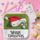Golfer-Weihnachtsmannmütze auf Grün zu Weihnachten Pappteller (Party)