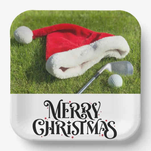 Golfer-Weihnachtsmannmütze auf Grün zu Weihnachten Pappteller (Vorderseite)