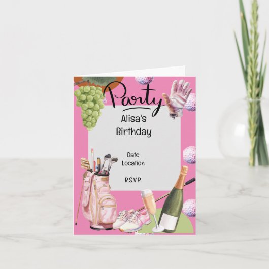 Golfereisen mit Kugel überall in pink für Golfer Einladung (Vorderseite)