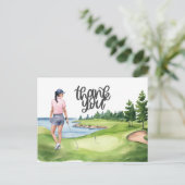Golferin auf dem Golfplatz Aquarell Postkarte (Stehend Vorderseite)