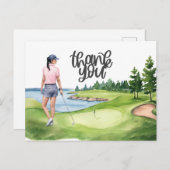 Golferin auf dem Golfplatz Aquarell Postkarte (Vorne/Hinten)
