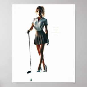Golferin, die einen Golfclub mit Ski-Tragekomfort  Poster