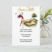 Golferin golft auf Grün Einladung (Stehend Vorderseite)