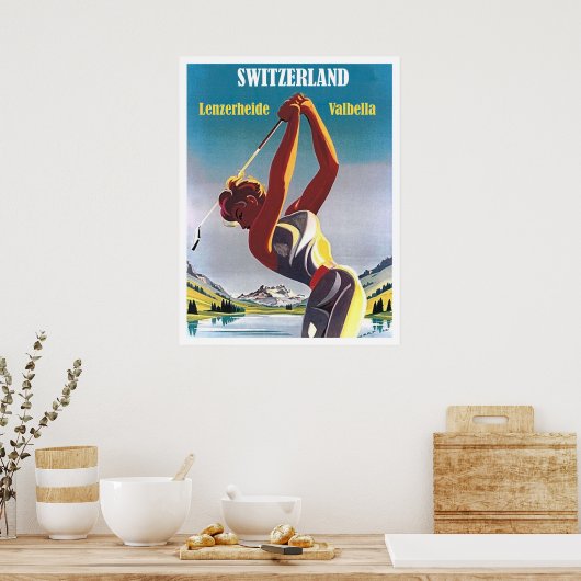 Golferin in der Schweiz, Lenzerheide, Valbella Poster (Küche)