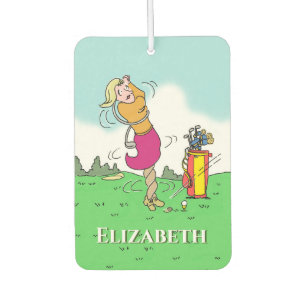 Golferin in einer Drehung. Personalisieren. Autolufterfrischer