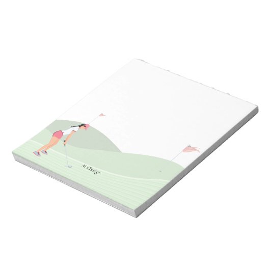 Golferin ist auf dem Golfplatz Notizblock (Rotiert)