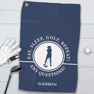 Golferin Lady Silhouette Sport Blau Für Sie Lustig Golfhandtuch