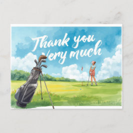 Golferin mit Tasche auf Grün Postkarte