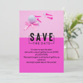 Golferin Save the Date rosa Thema Einladung (Stehend Vorderseite)