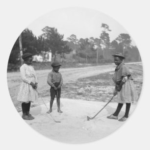 Golferinos Afroamerikaner-Kindergolf c1905 Runder Aufkleber