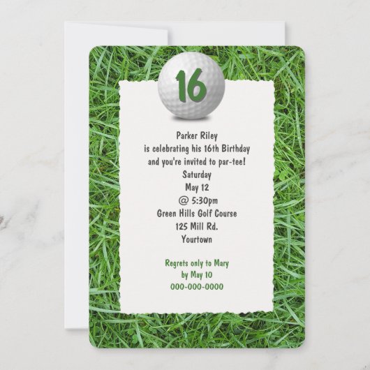 Golfers 16. Geburtstagsparty Einladung (Vorderseite)