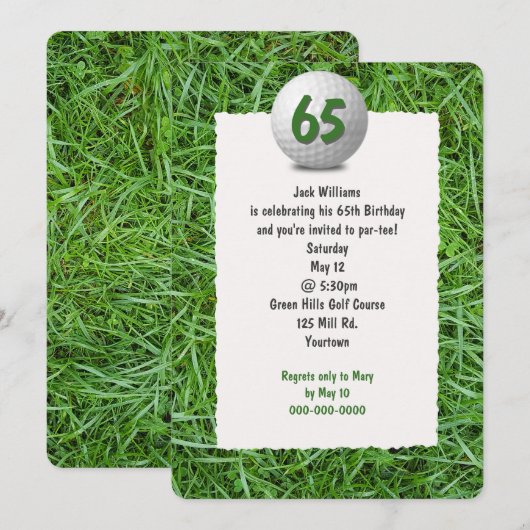 Golfers 65. Geburtstagsparty Einladung (Vorne/Hinten)