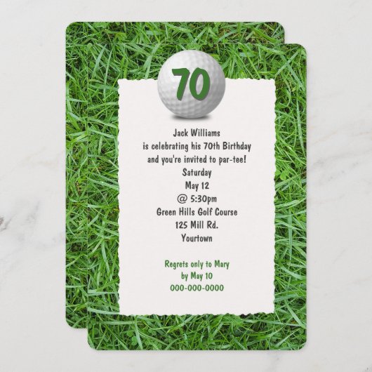 Golfers 70. Geburtstagsparty Einladung (Vorne/Hinten)