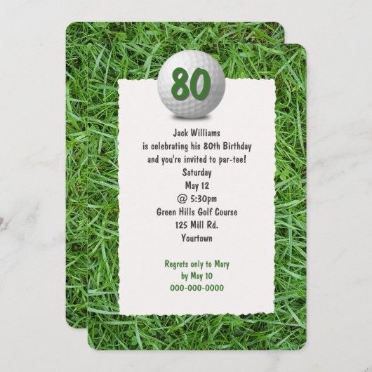 Golfers 80. Geburtstagsparty Einladung (Vorne/Hinten)