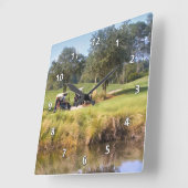 Golfers and Golf Clock Quadratische Wanduhr (Winkel)