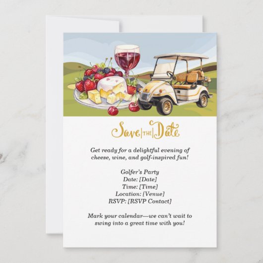 Golfer's Cheese & Wine Party - Save the Date! Einladung (Vorderseite)