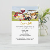 Golfer's Cheese & Wine Party - Save the Date! Einladung (Stehend Vorderseite)