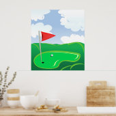 Golfgrün mit roter Flagge und Ball Poster (Küche)