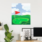 Golfgrün mit roter Flagge und Ball Poster (Heimbüro)