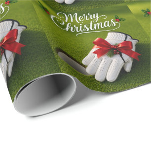 Golfhandschuh Weihnachten Thema auf grünem Gras Geschenkpapier