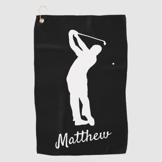Golfhandtuch mit Monogramm "golfer Matthew" b&w (Vorderseite)