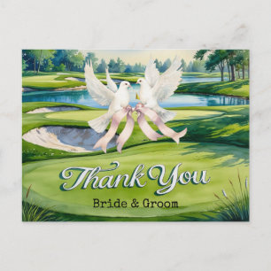 Golfhochzeit auf dem Golfplatz Aquarell Postkarte