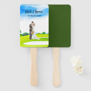 Golfhochzeit auf Golfplatz Braut und Gräuel Gesche Fächer