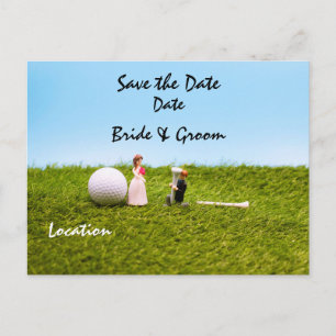Golfhochzeit mit Braut und Bräutigam Save the Date Postkarte