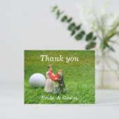 Golfhochzeit mit Braut- und Bräutiggolfer mit Lieb Postkarte (Stehend Vorderseite)