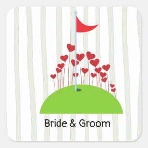 Golfhochzeit mit viel Liebe beim Golfer unter der Quadratischer Aufkleber