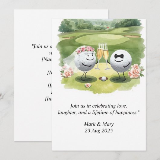 Golfhochzeit Wasserfarben Einladung (Vorne/Hinten)