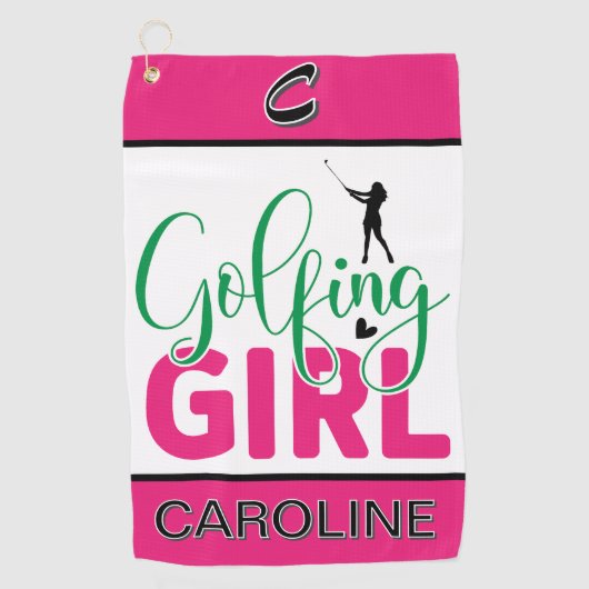 Golfing Girl individuell angepasst Golfhandtuch (Vorderseite)