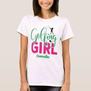Golfing Girl T - Shirt mit bearbeitbarem Namen