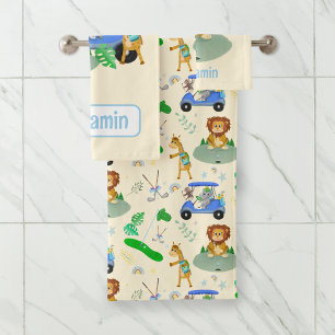 Golfing Jungle Animals Baby Personalize  Badhandtuch Set