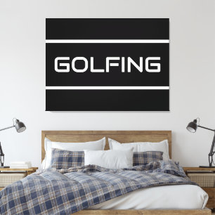 GOLFING Moderne weiße Textstreifen auf schlankem S Leinwanddruck