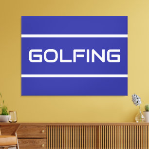 GOLFING Moderne weiße Textstreifen auf tiefem Blau Leinwanddruck