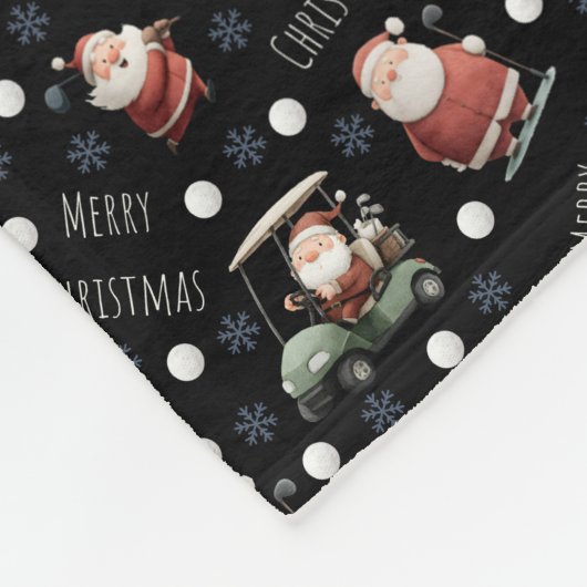 Golfing Santa on Black Fleecedecke (Ecke)