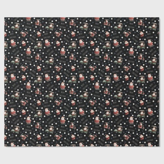 Golfing Santa on Black Geschenkpapier (Flach)