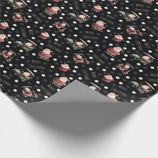 Golfing Santa on Black Geschenkpapier (Ecke)