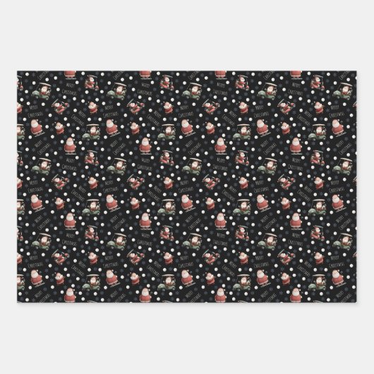 Golfing Santa on Black Geschenkpapier Set (Vorderseite)