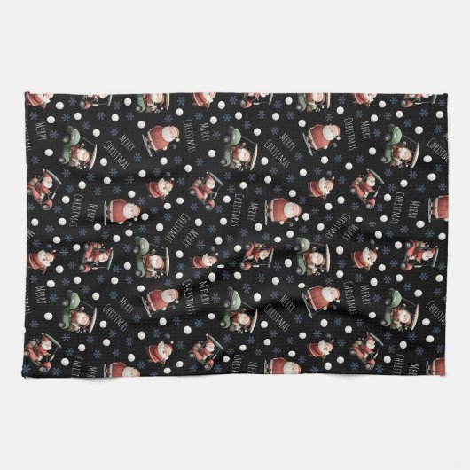 Golfing Santa on Black Geschirrtuch (Horizontal)