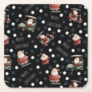 Golfing Santa on Black Paper Untersetzer