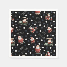 Golfing Santa on Black Serviette
