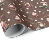 Golfing Santa on Brown Geschenkpapier (Rolleneckpunkt)